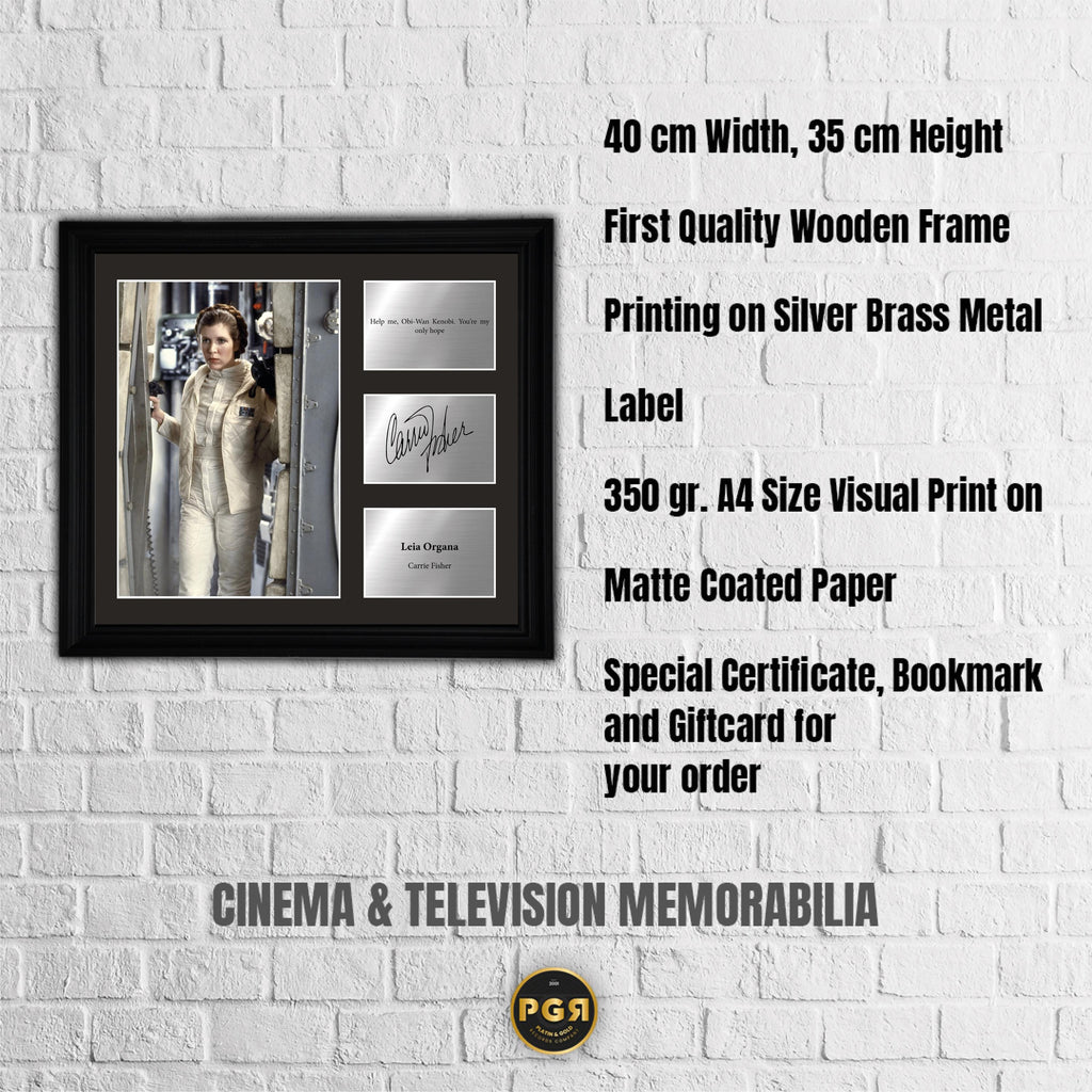 Leia Organa - Carrie Fisher  - Framed Movie Character Print with Copy Signed