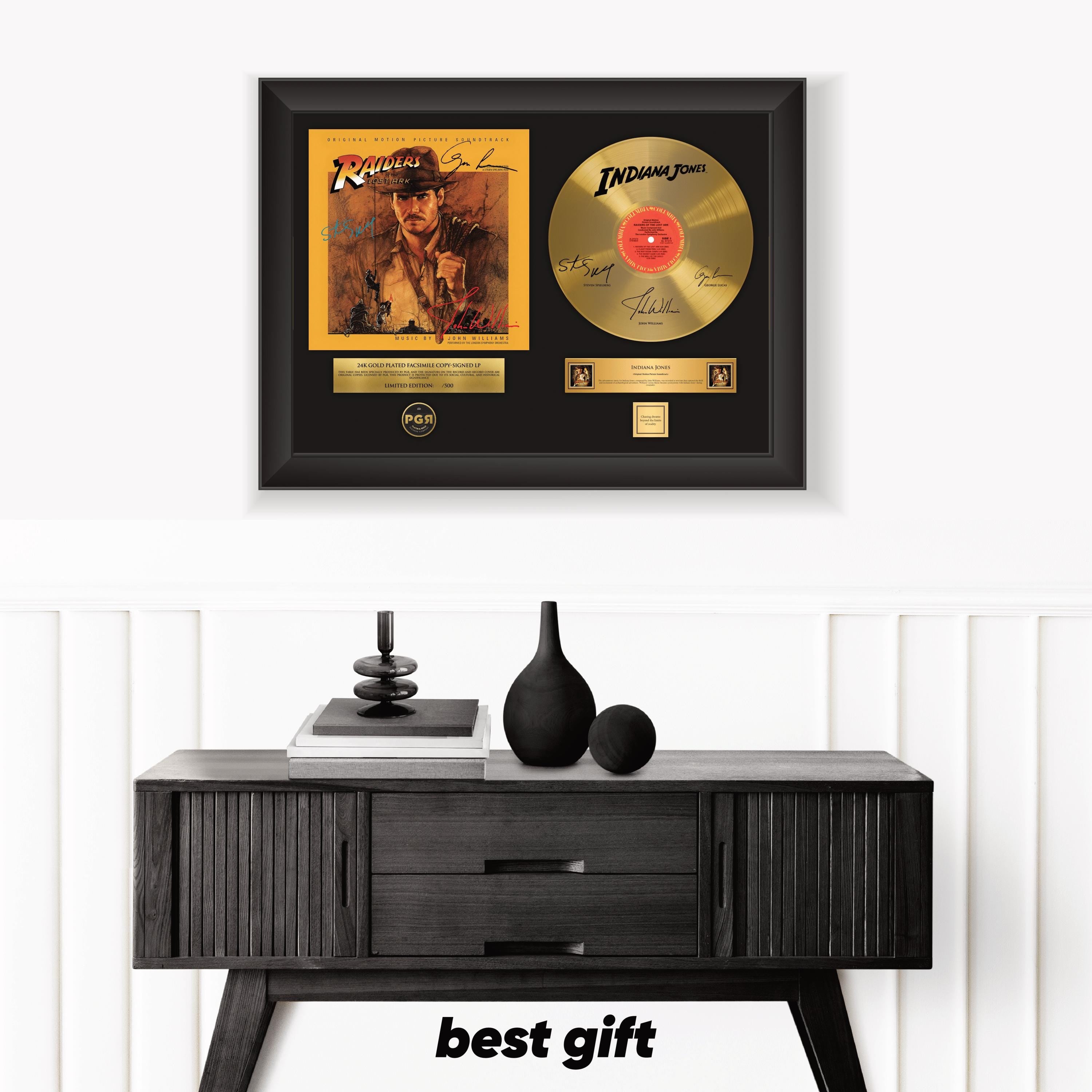 Indiana Jones – Framed Gold Plated Record Vinyl  – Copy Signed – Wall Art