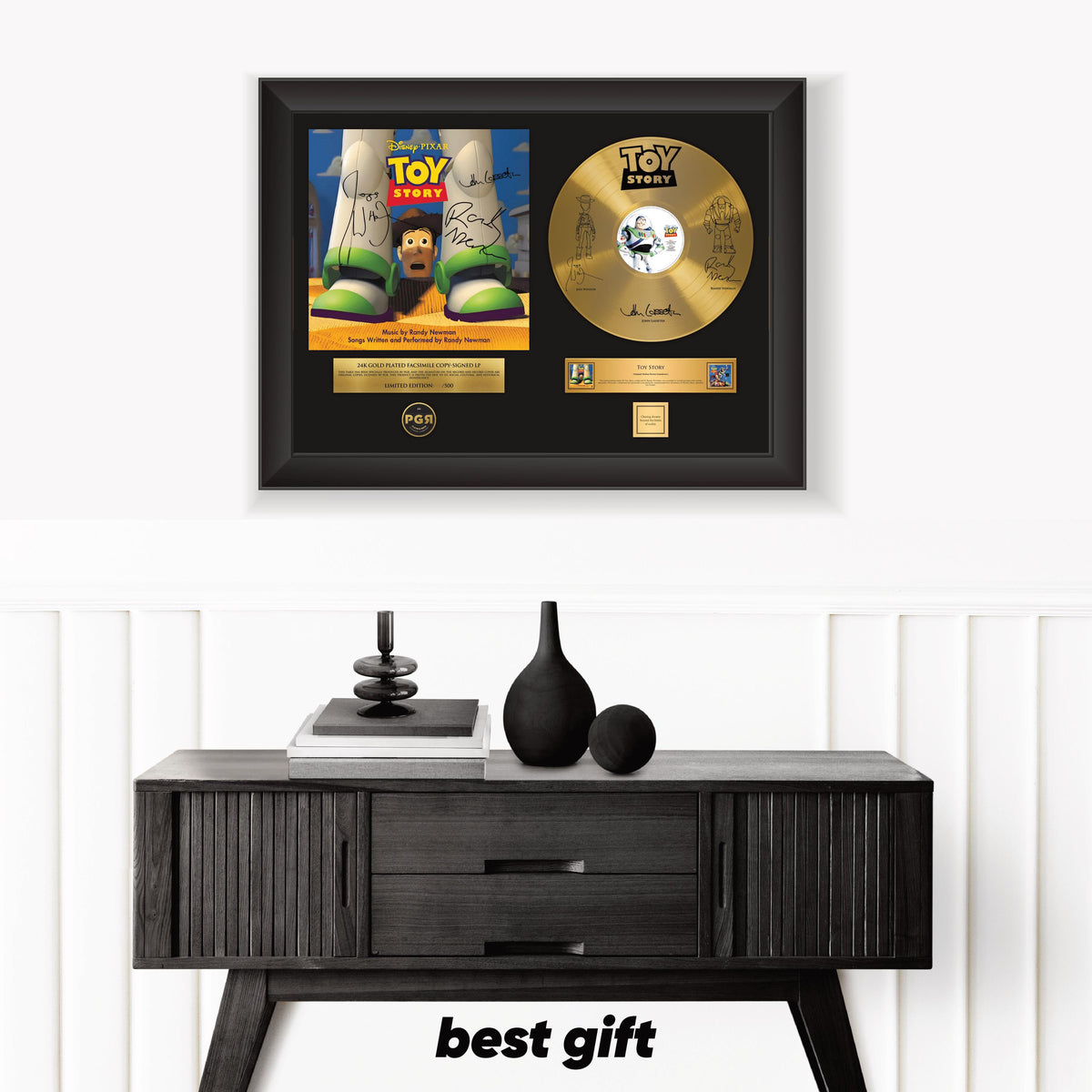 Toy Story – Framed Gold Plated Record Vinyl  – Copy Signed – Premium Wall Art