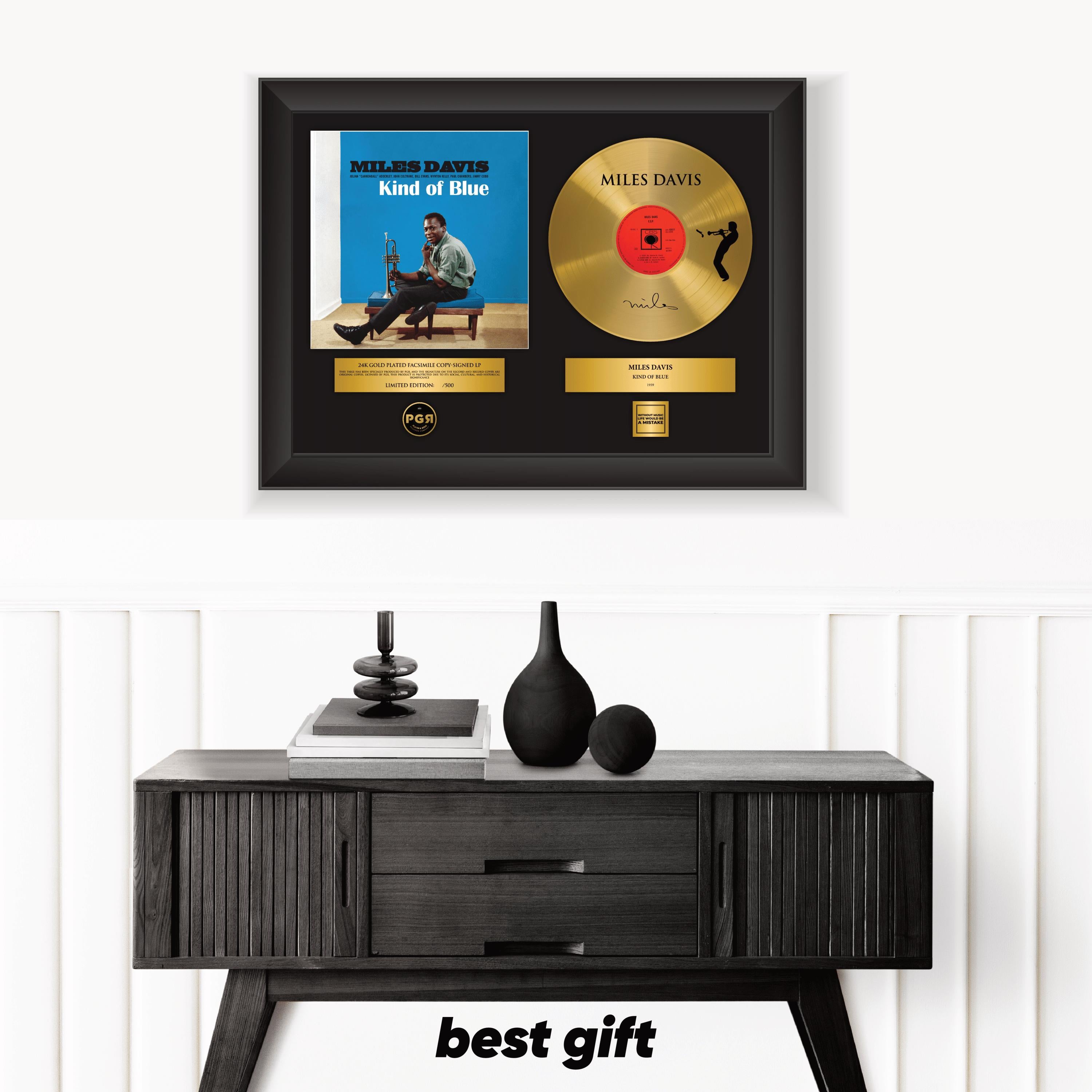 Miles Davis – Framed Gold Plated Record Vinyl  – Copy Signed – Premium Wall Art