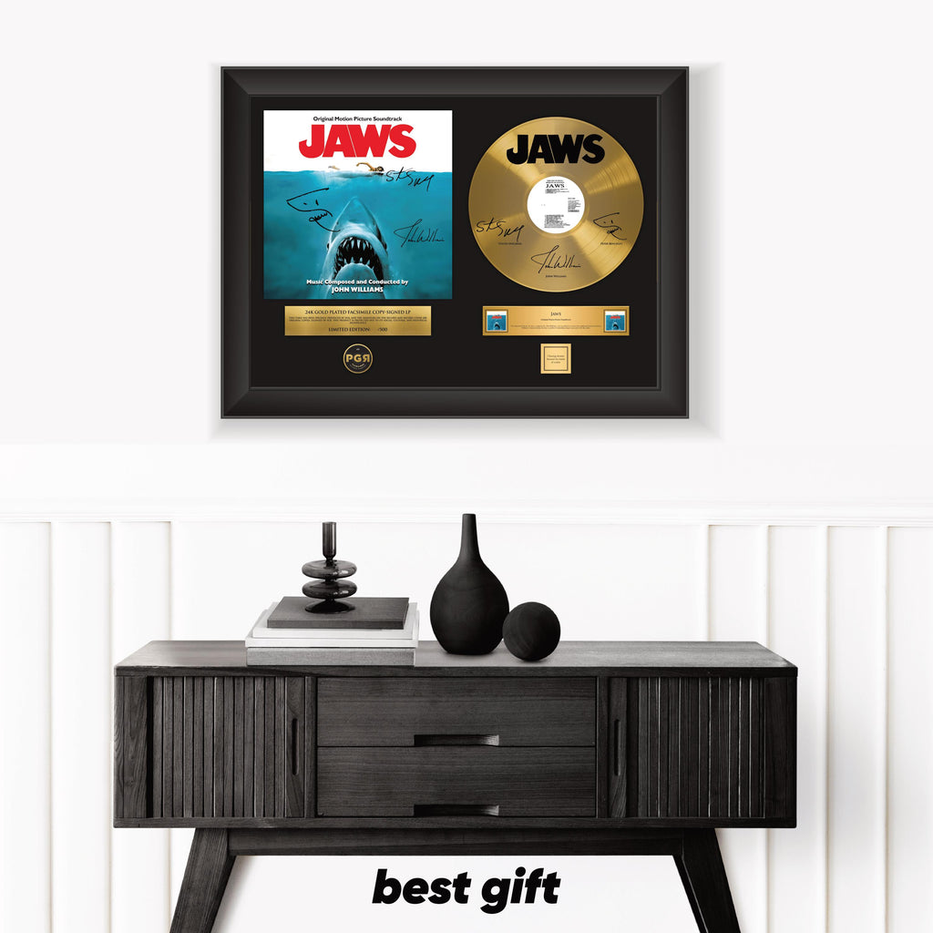 Jaws  – Framed Gold Plated Record Vinyl  – Copy Signed – Premium Wall Art