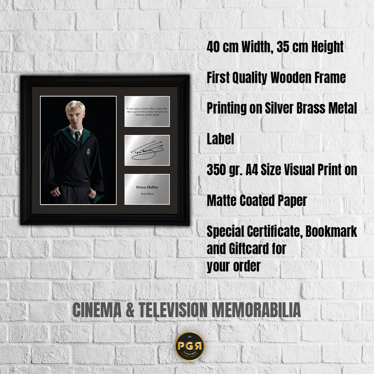 Draco Malfoy - Tom Felton - Framed Movie Character Print with Copy Signed