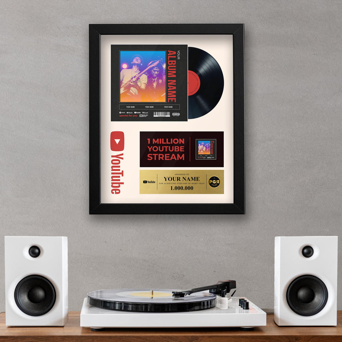 Youtube Framed Custom Album Cover & Vinyl Record Display