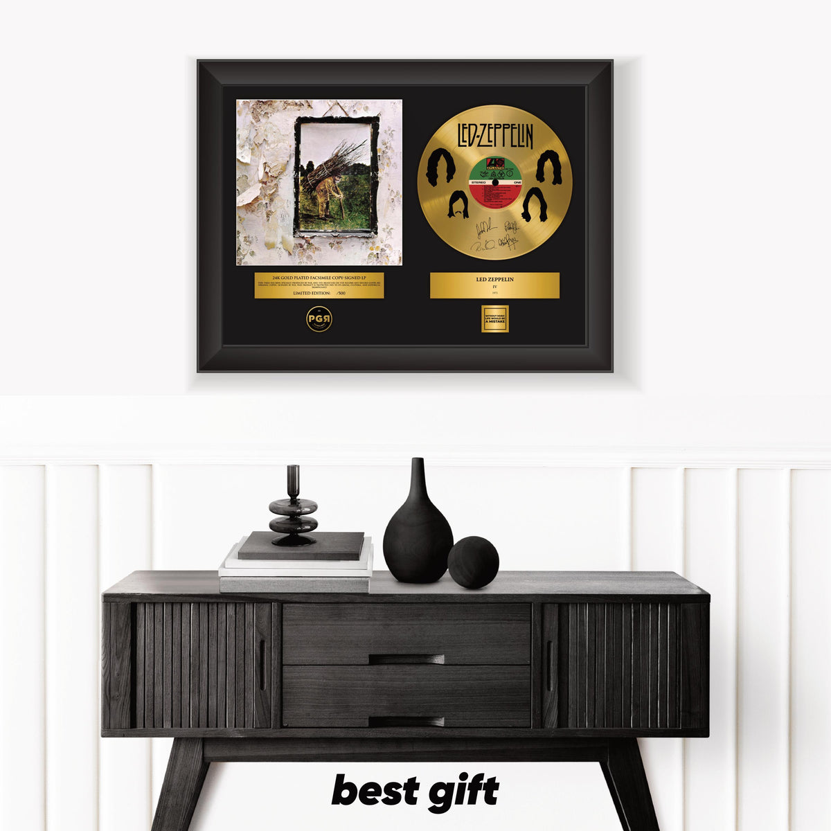 Led Zeppelin – Framed Gold Plated Record Vinyl  – Copy Signed – Premium Wall Art