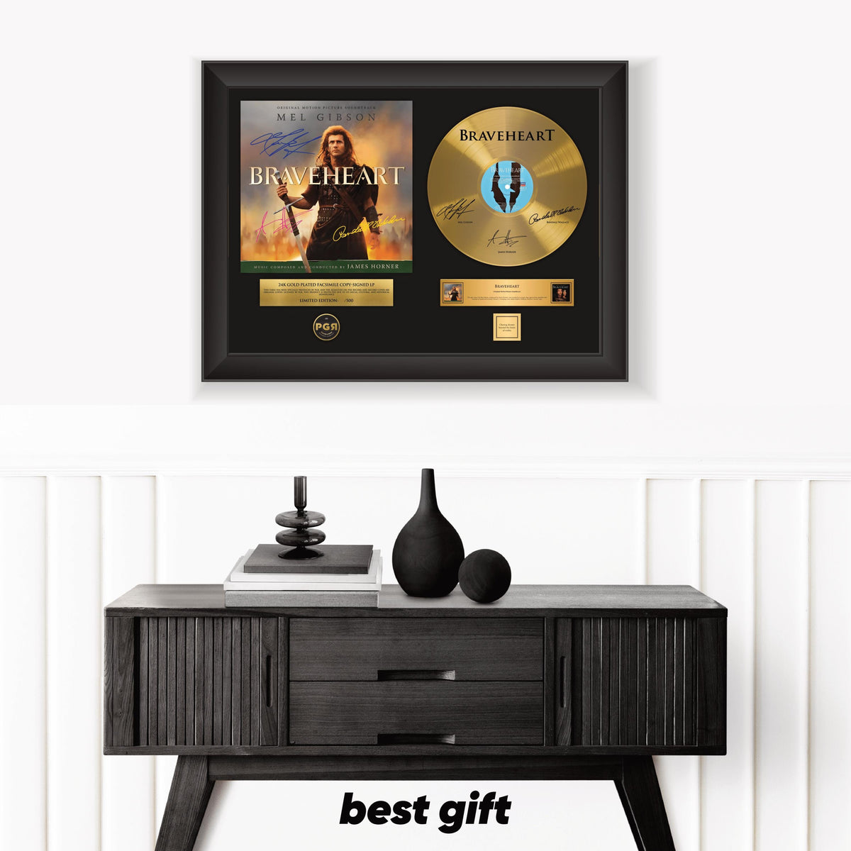 Braveheart – Framed Gold Plated Record Vinyl  – Copy Signed – Premium Wall Art
