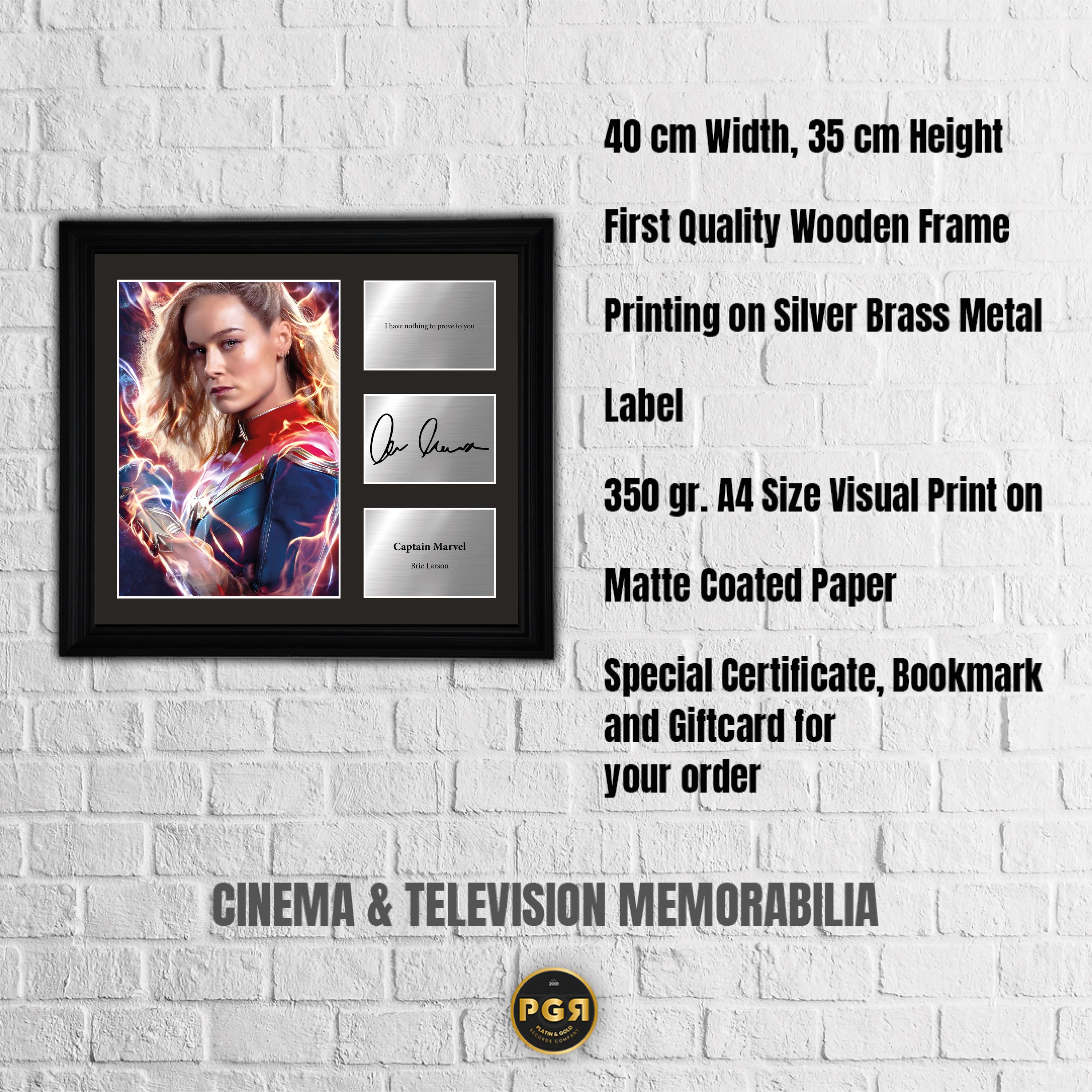 Captain Marvel - Brie Larson - Framed Movie Character Print with Copy Signed