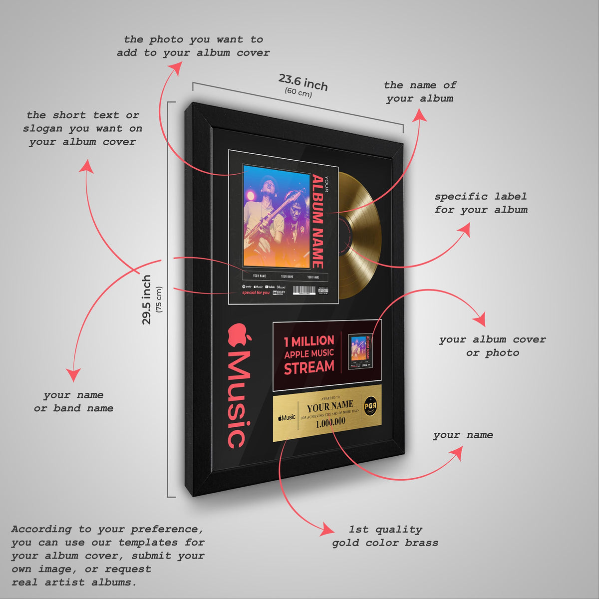 Apple Music Framed Custom Album Cover & Vinyl Record Display