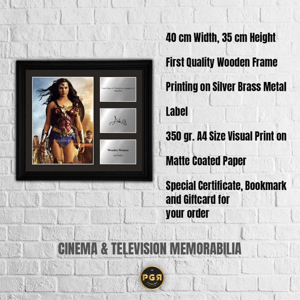 Wonder Woman - Gal Gadot - Framed Movie Character Print with Copy Signed