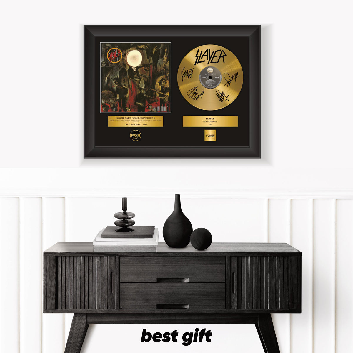 Slayer – Framed Gold Plated Record Vinyl  – Copy Signed – Premium Wall Art