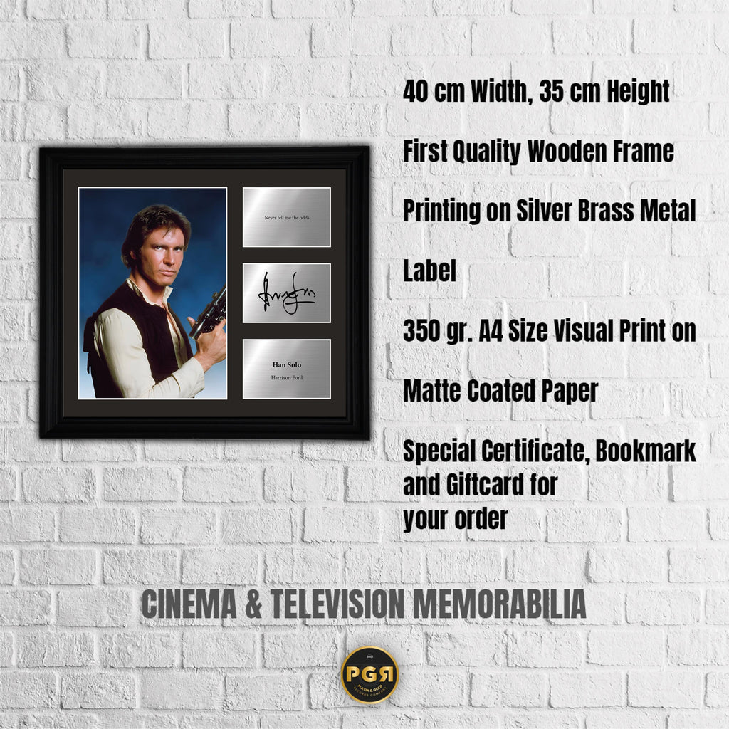 Han Solo - Harrison Ford  - Framed Movie Character Print with Copy Signed