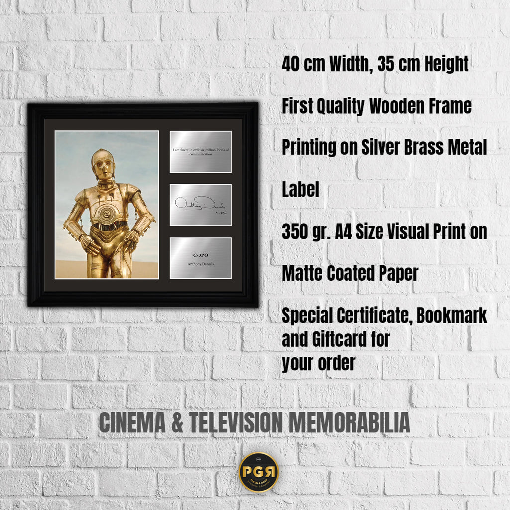 C-3PO - Anthony Daniels  - Framed Movie Character Print with Copy Signed