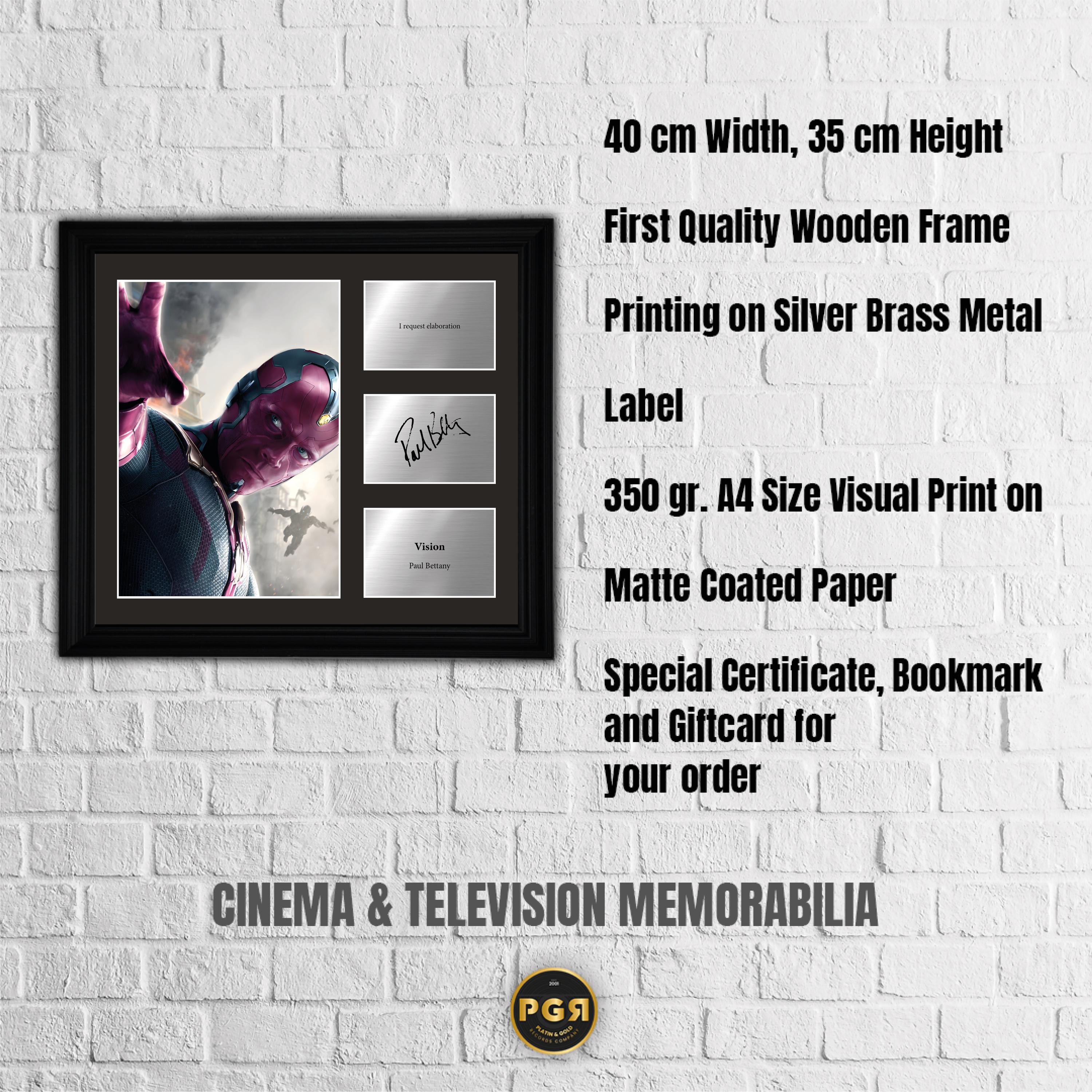 Vision - Paul Bettany - Framed Movie Character Print with Copy Signed