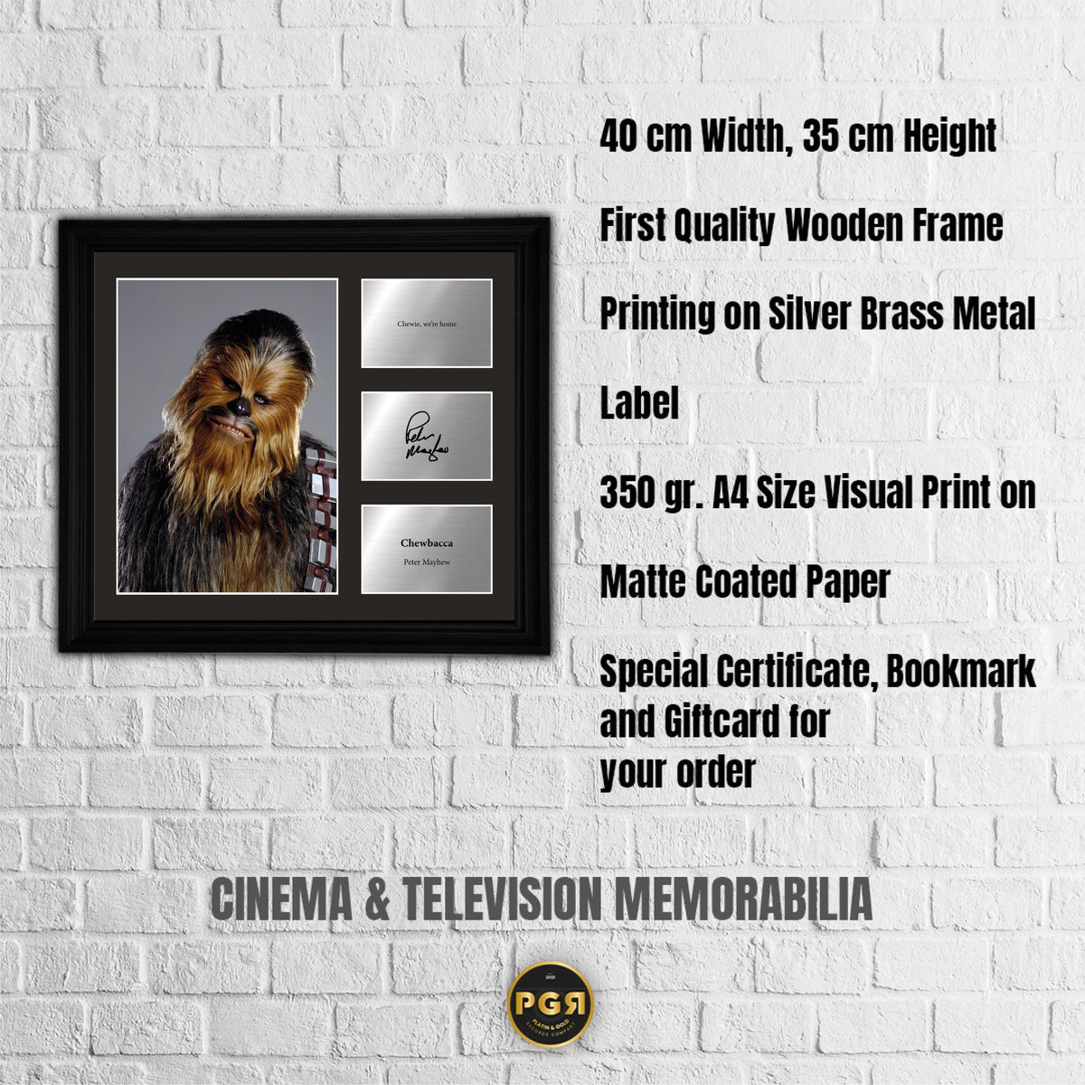 Chewbacca - Peter Mayhew  - Framed Movie Character Print with Copy Signed