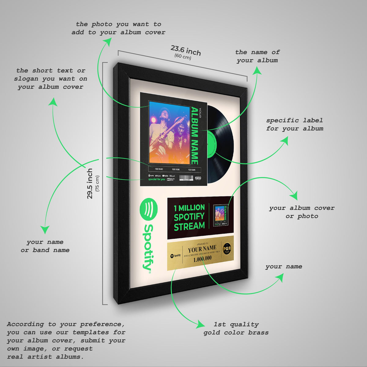 Spotify Framed Custom Album Cover & Vinyl Record Display