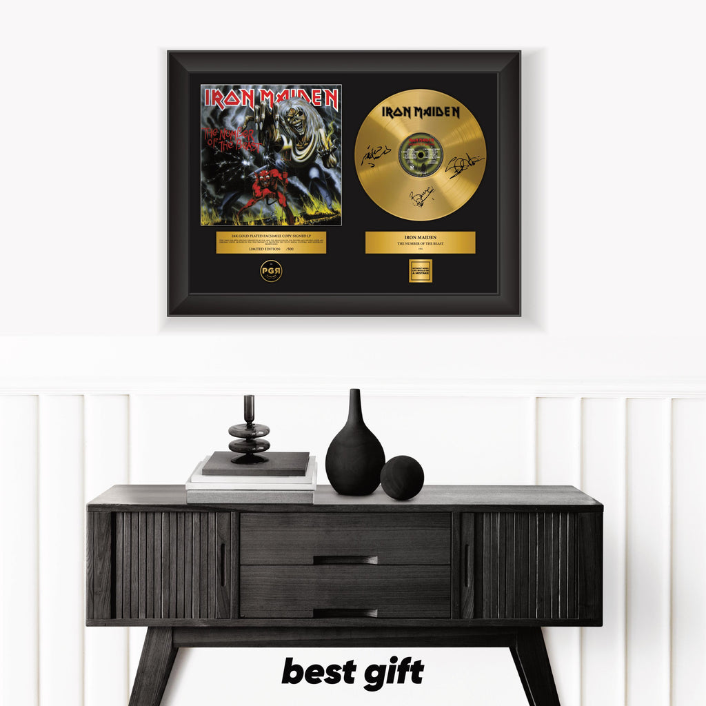 Iron Maiden – Framed Gold Plated Record Vinyl  – Copy Signed – Premium Wall Art