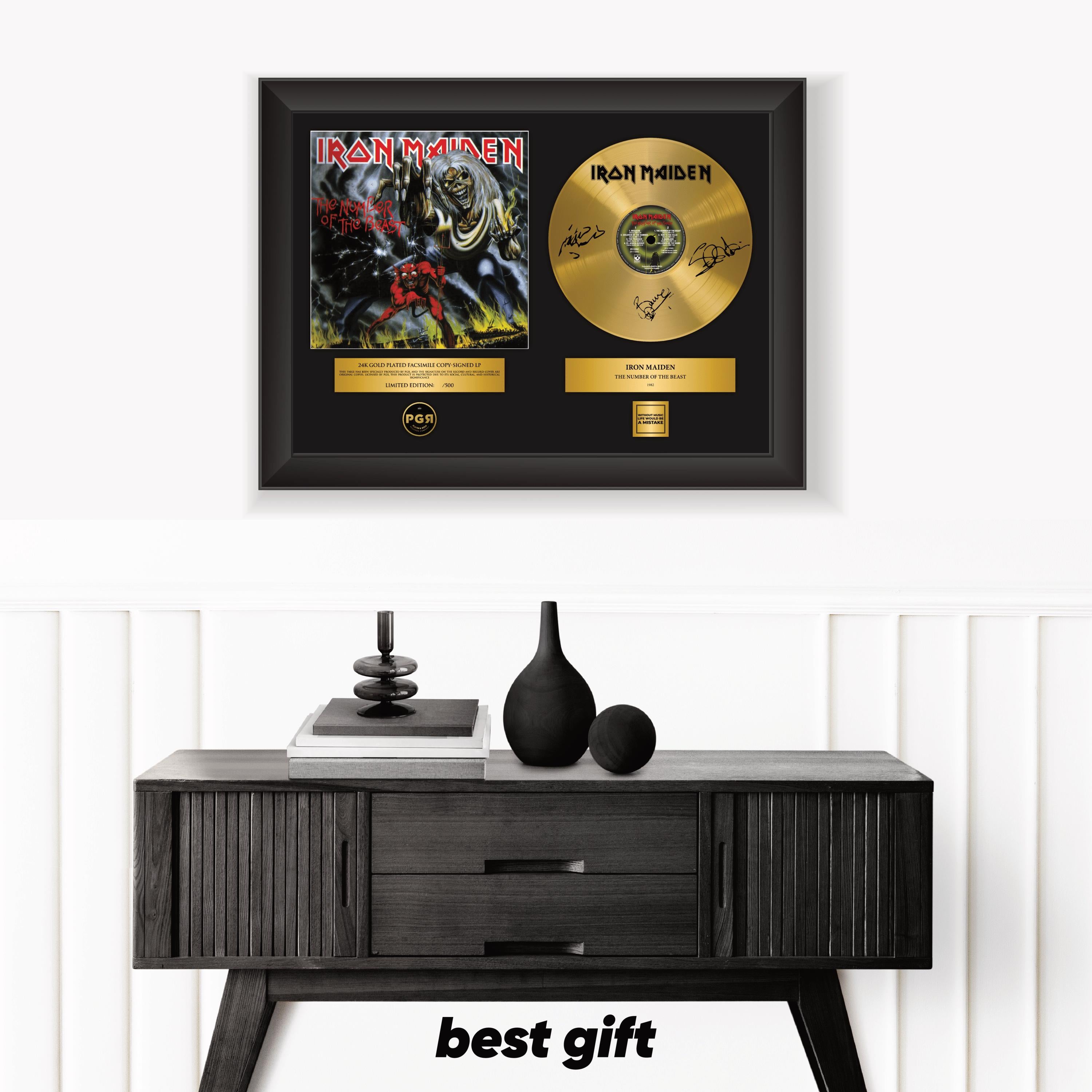 Iron Maiden – Framed Gold Plated Record Vinyl  – Copy Signed – Premium Wall Art