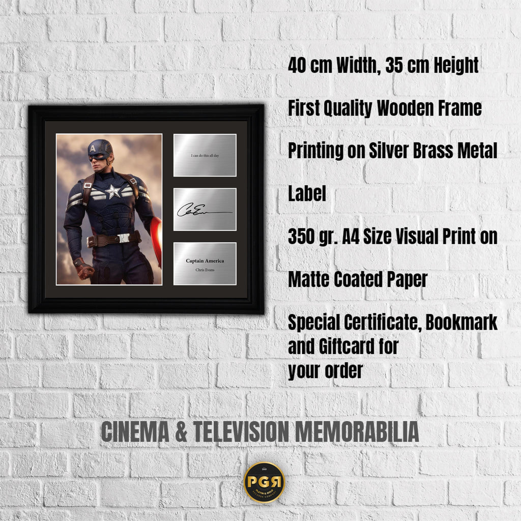 Captain America - Chris Evans - Framed Movie Character Print with Copy Signed