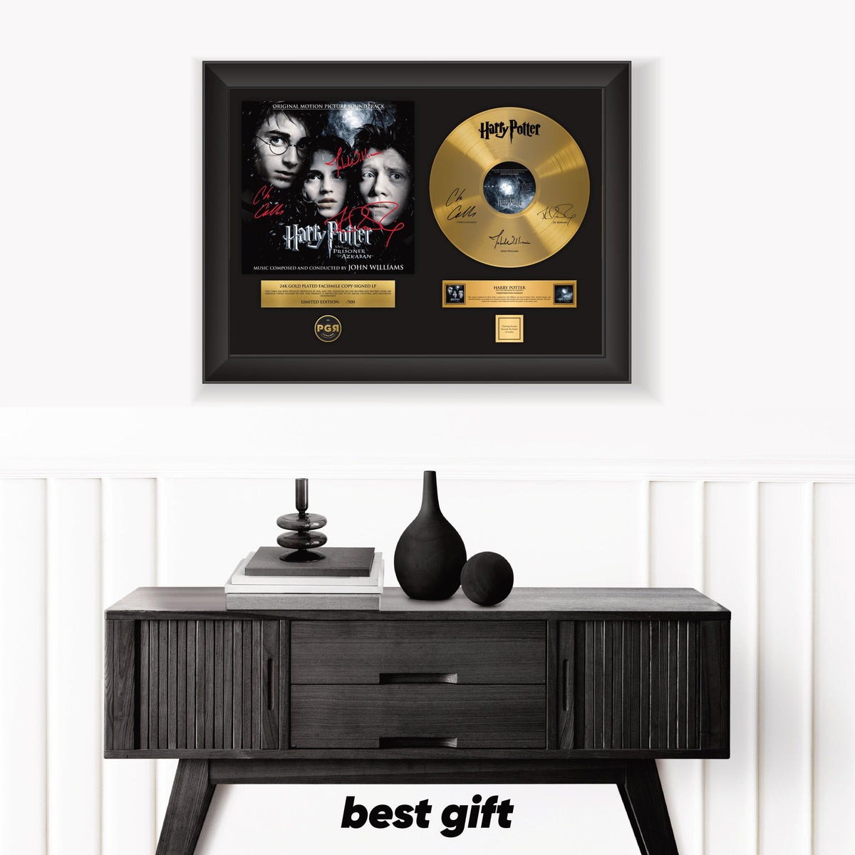 Harry Potter – Framed Gold Plated Record Vinyl  – Copy Signed – Premium Wall Art