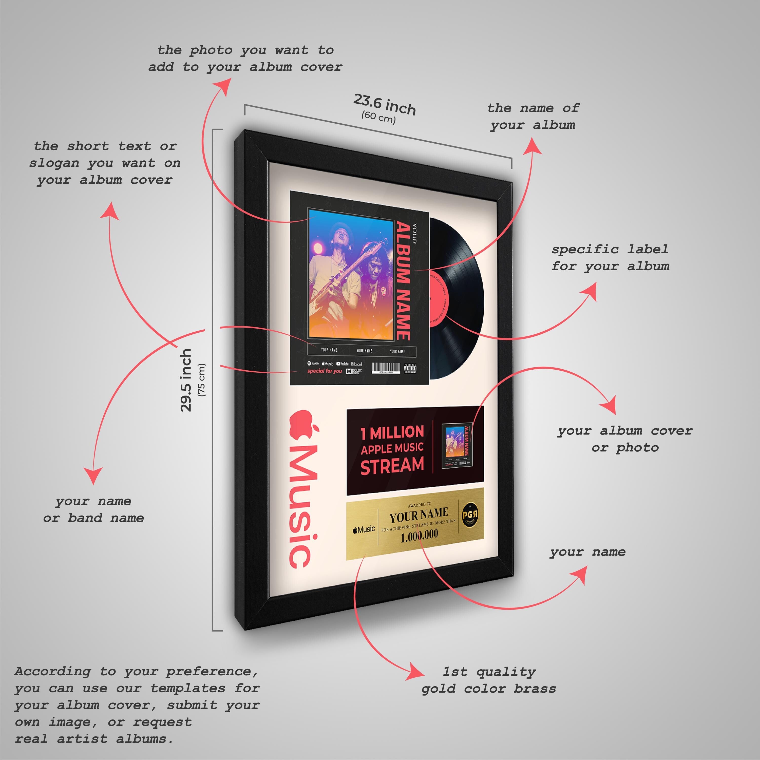 Apple Music Framed Custom Album Cover & Vinyl Record Display