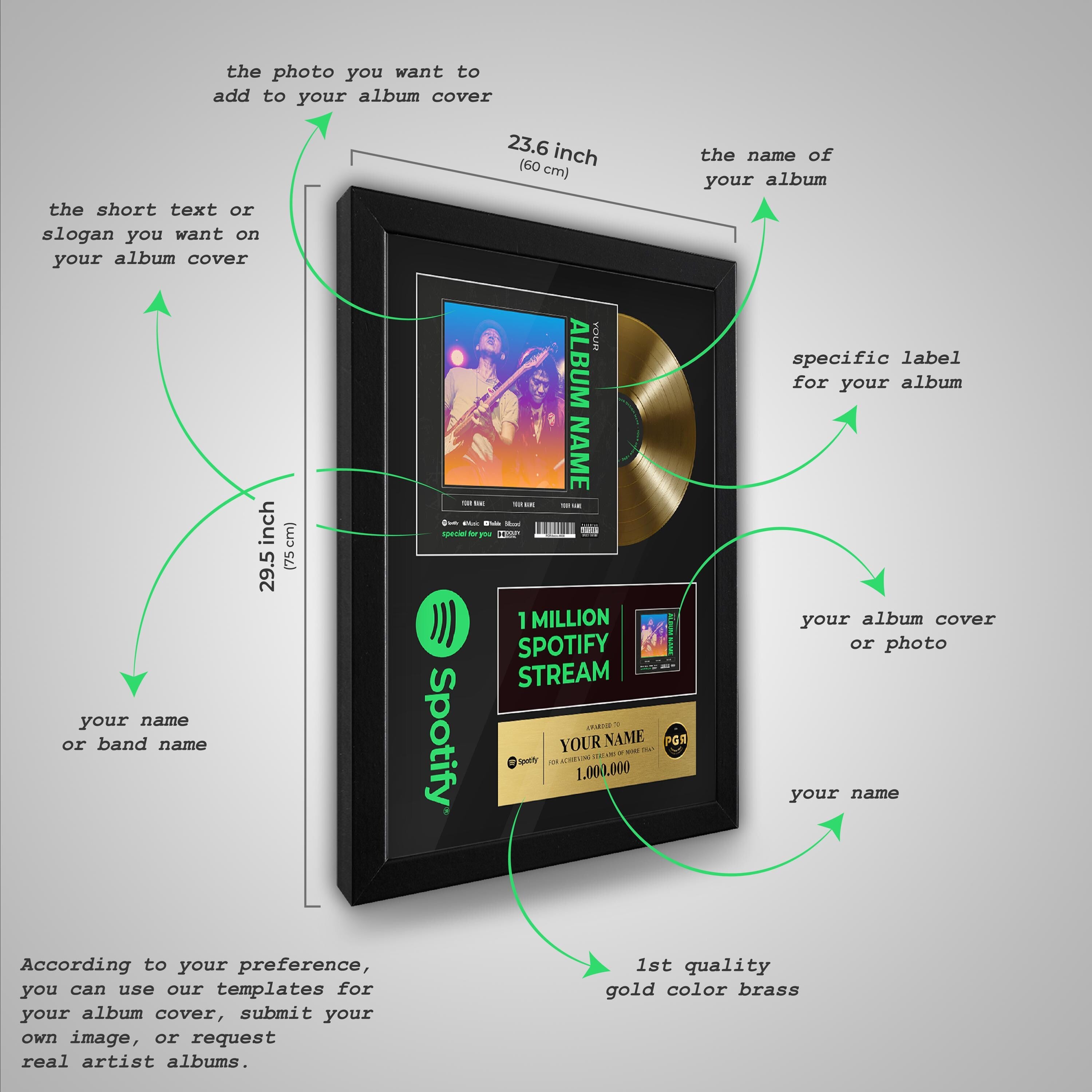 Spotify Framed Custom Album Cover & Vinyl Record Display