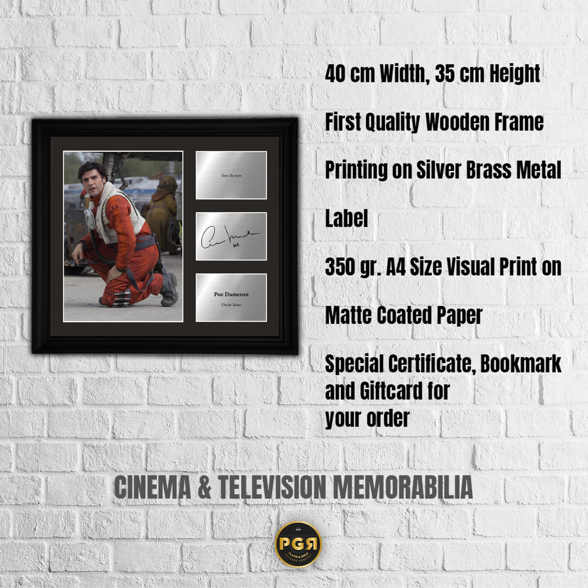 Poe Dameron - Oscar Isaac  - Framed Movie Character Print with Copy Signed