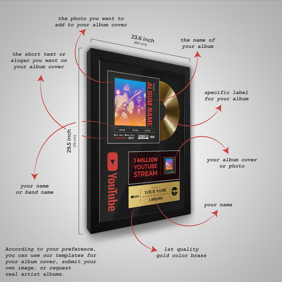 Youtube Framed Custom Album Cover & Vinyl Record Display
