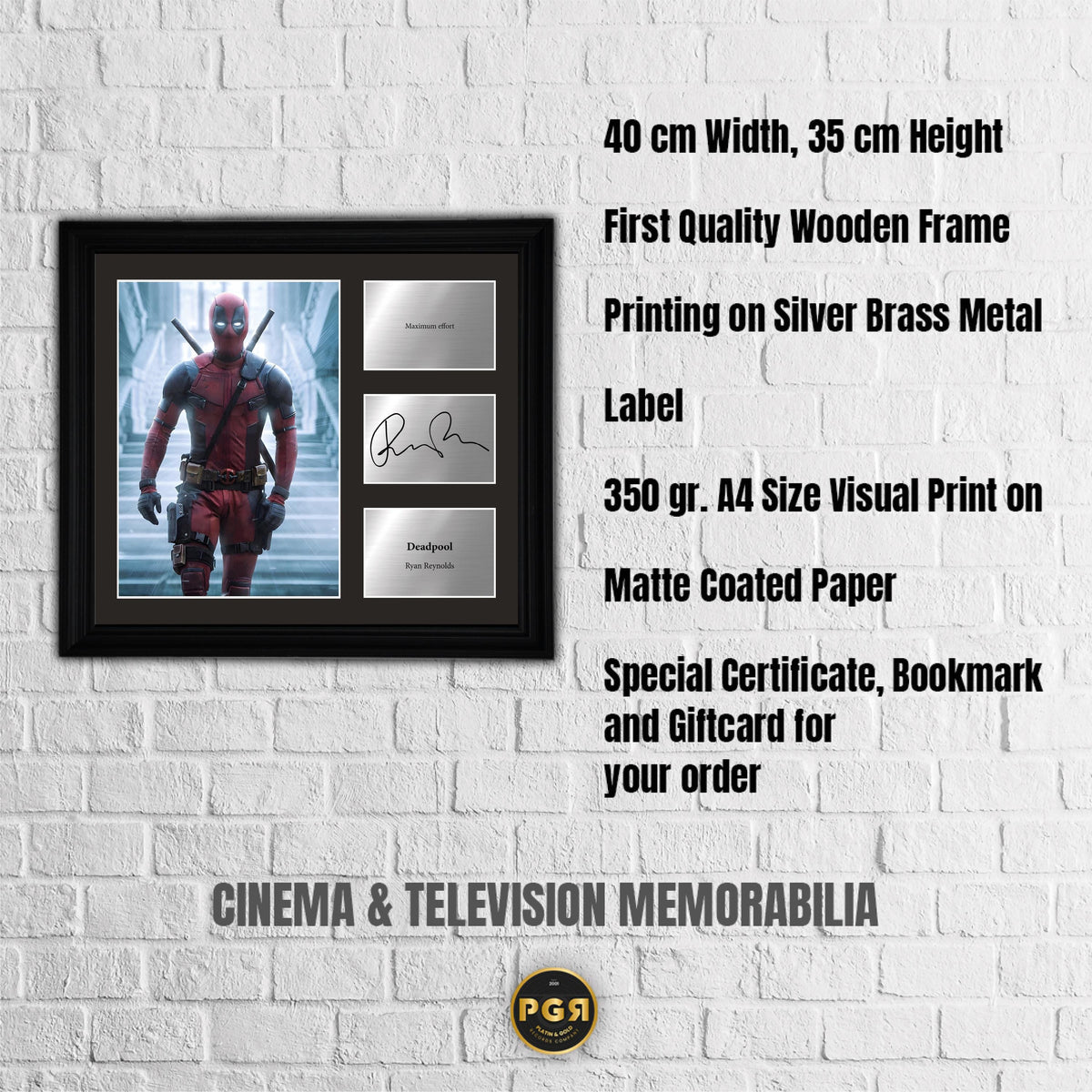 Deadpool - Ryan Reynolds - Framed Movie Character Print with Copy Signed