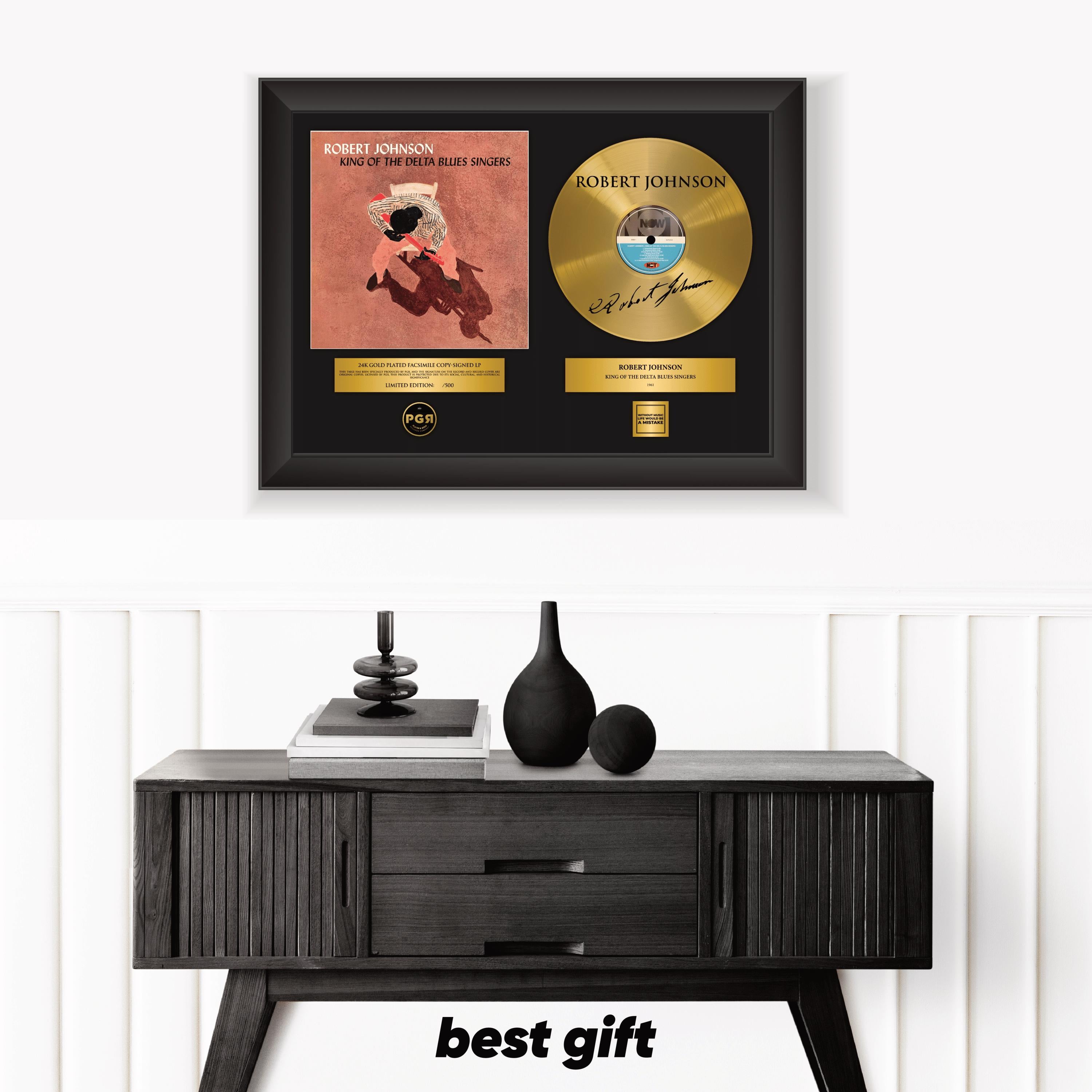 Robert Johnson – Framed Gold Plated Record Vinyl  – Copy Signed – Wall Art