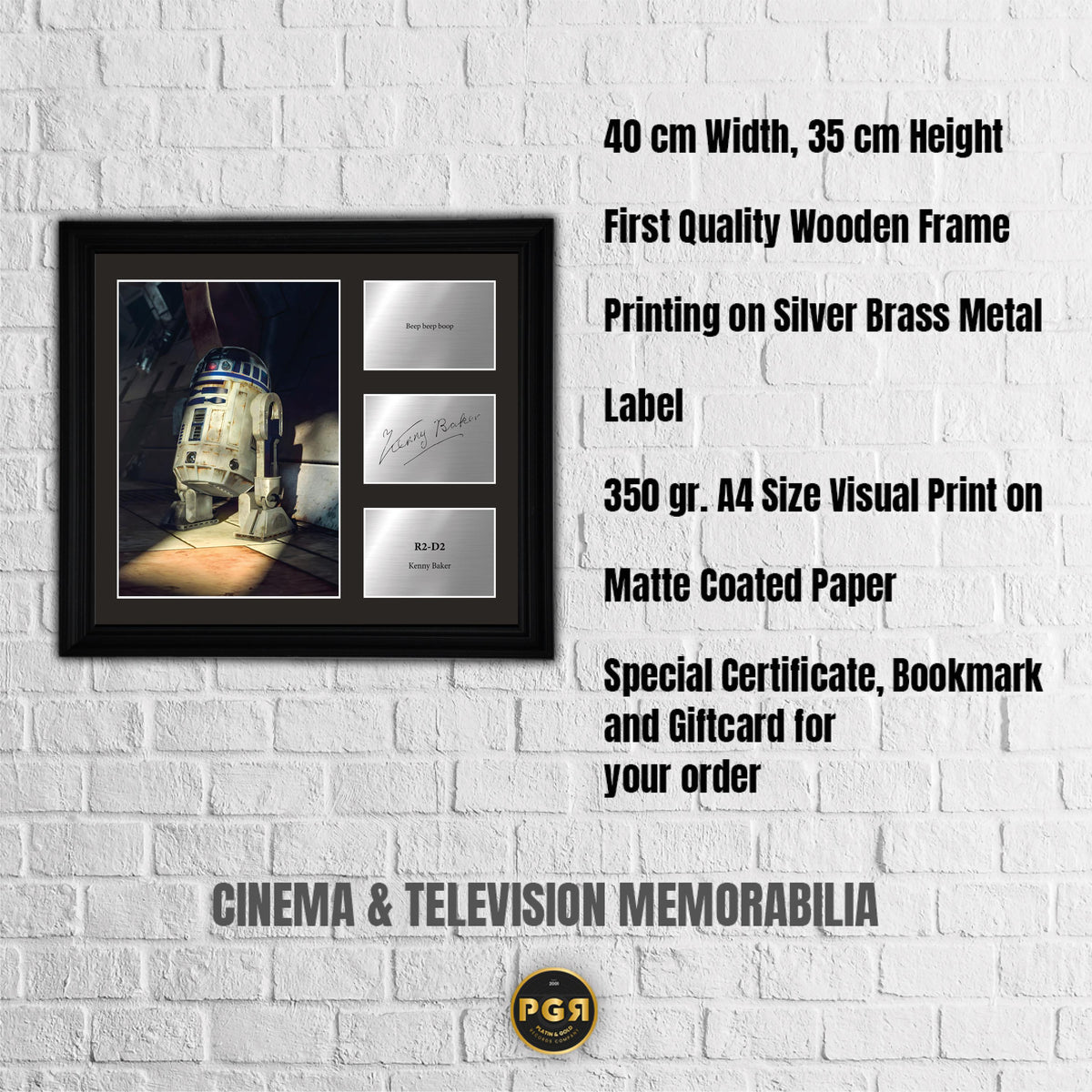 R2D2 - Kenny Baker  - Framed Movie Character Print with Copy Signed