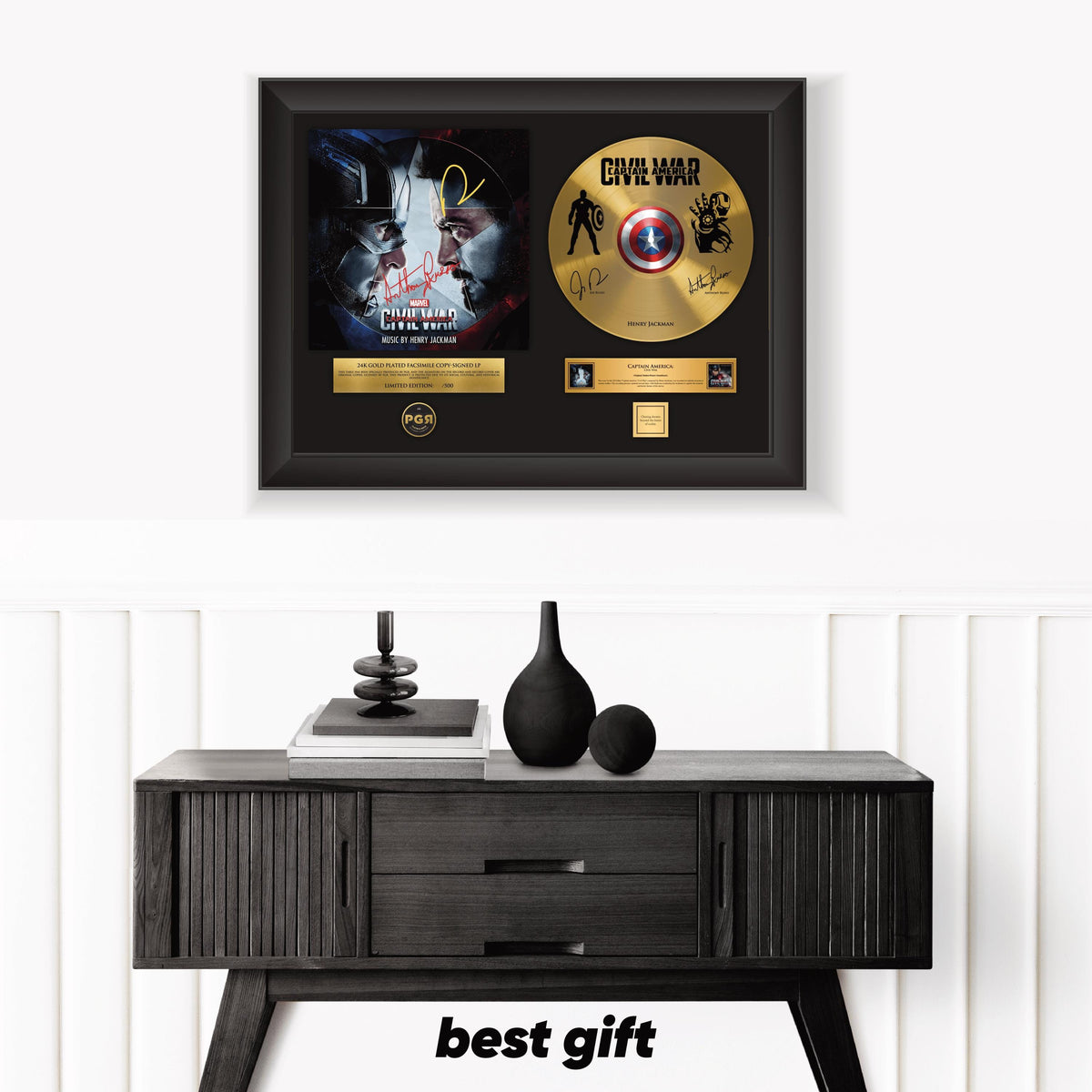 Captain America Civil War – Framed Gold Plated Record Vinyl  – Copy Signed