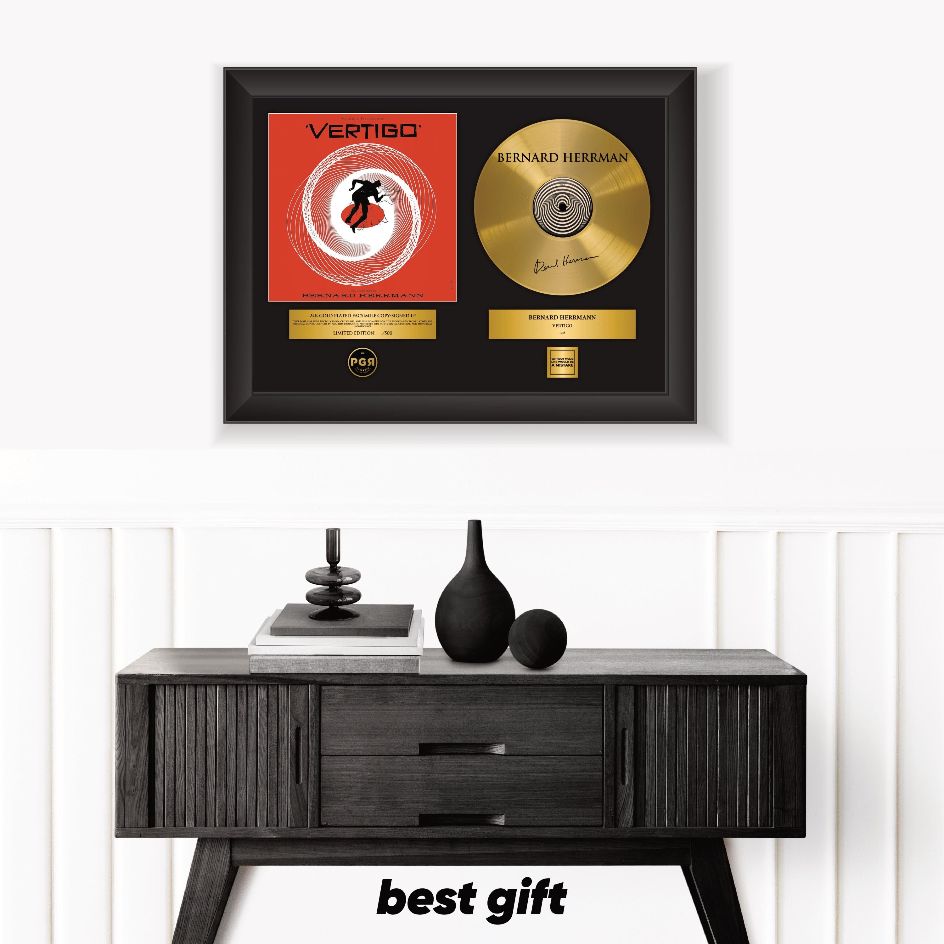 Bernard Herrman – Framed Gold Plated Record Vinyl  – Copy Signed – Wall Art