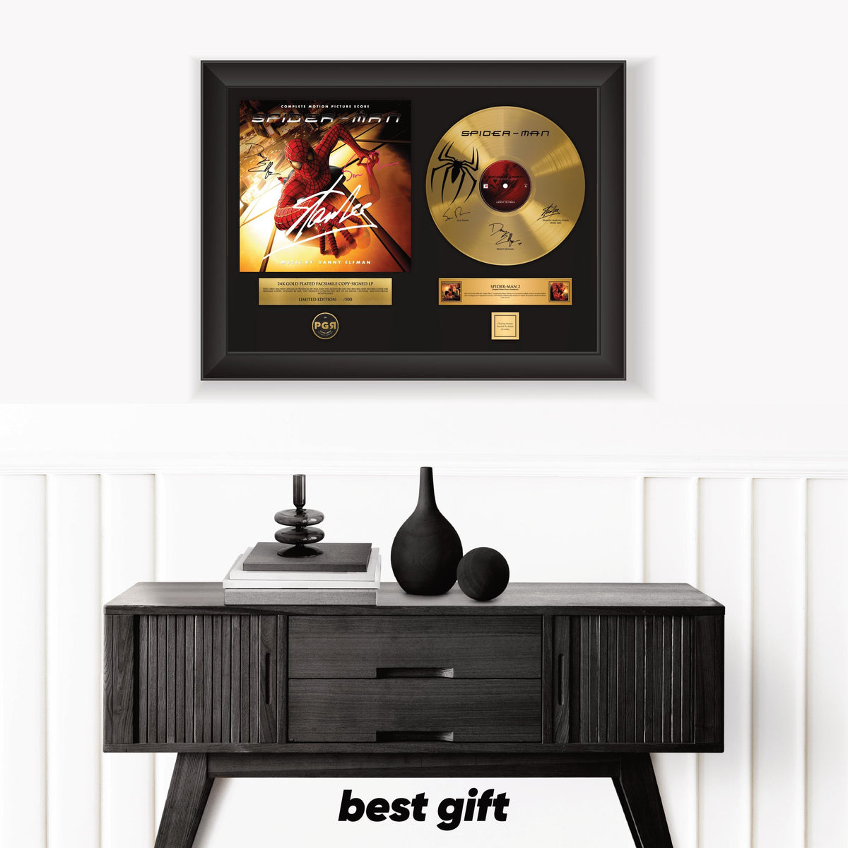 Spider Man – Framed Gold Plated Record Vinyl  – Copy Signed – Premium Wall Art