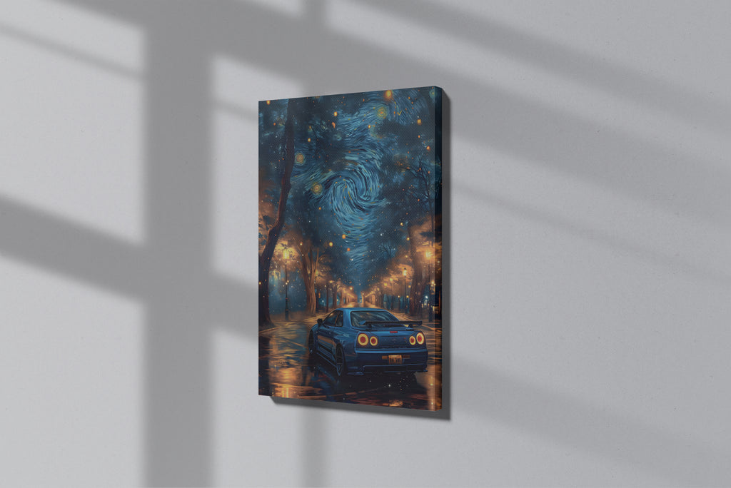 GeekCultcha Van Gogh Starry Night Car Themed Premium Canvas Painting
