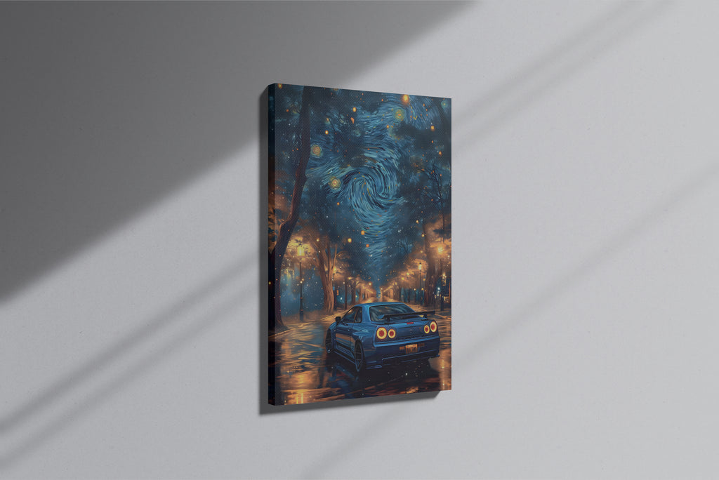 GeekCultcha Van Gogh Starry Night Car Themed Premium Canvas Painting