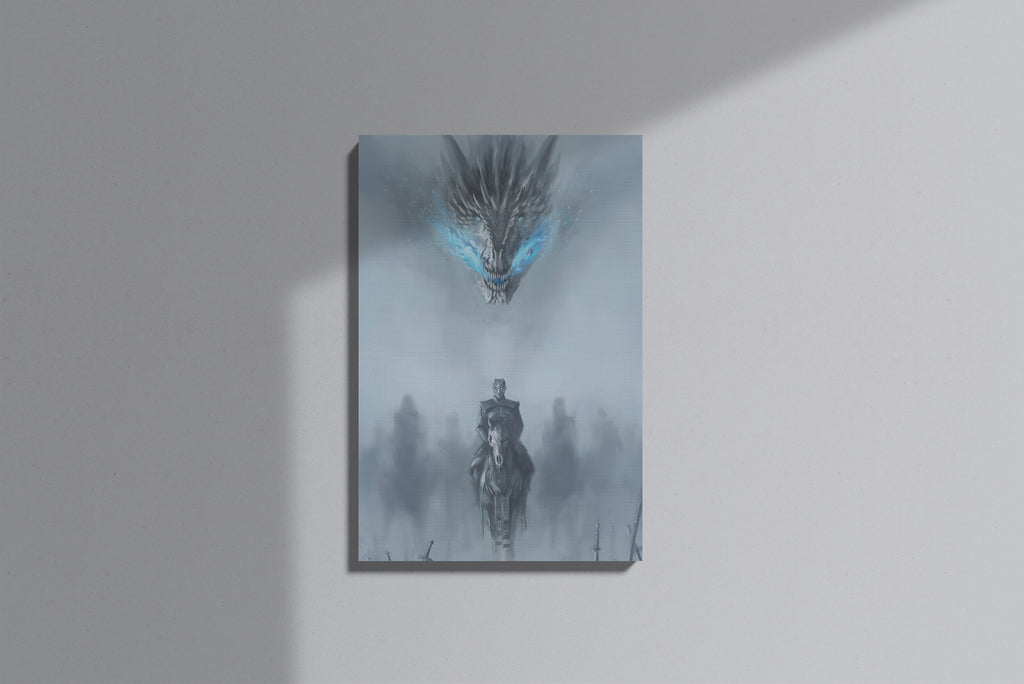 GeekCultcha Game of Thrones Night King and Dragon Premium Canvas Print