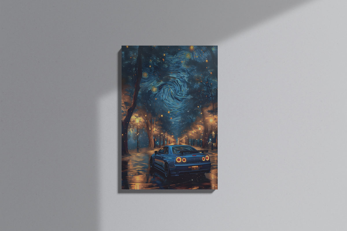 GeekCultcha Van Gogh Starry Night Car Themed Premium Canvas Painting